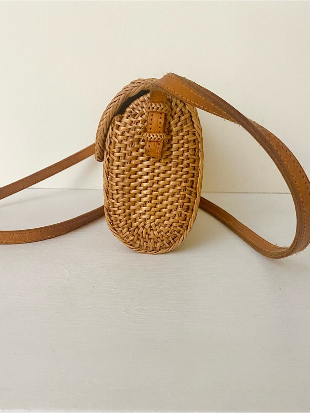 Street Level handmade Woven rattan structured Crossbody Bag in Tan - Picture 5 of 14